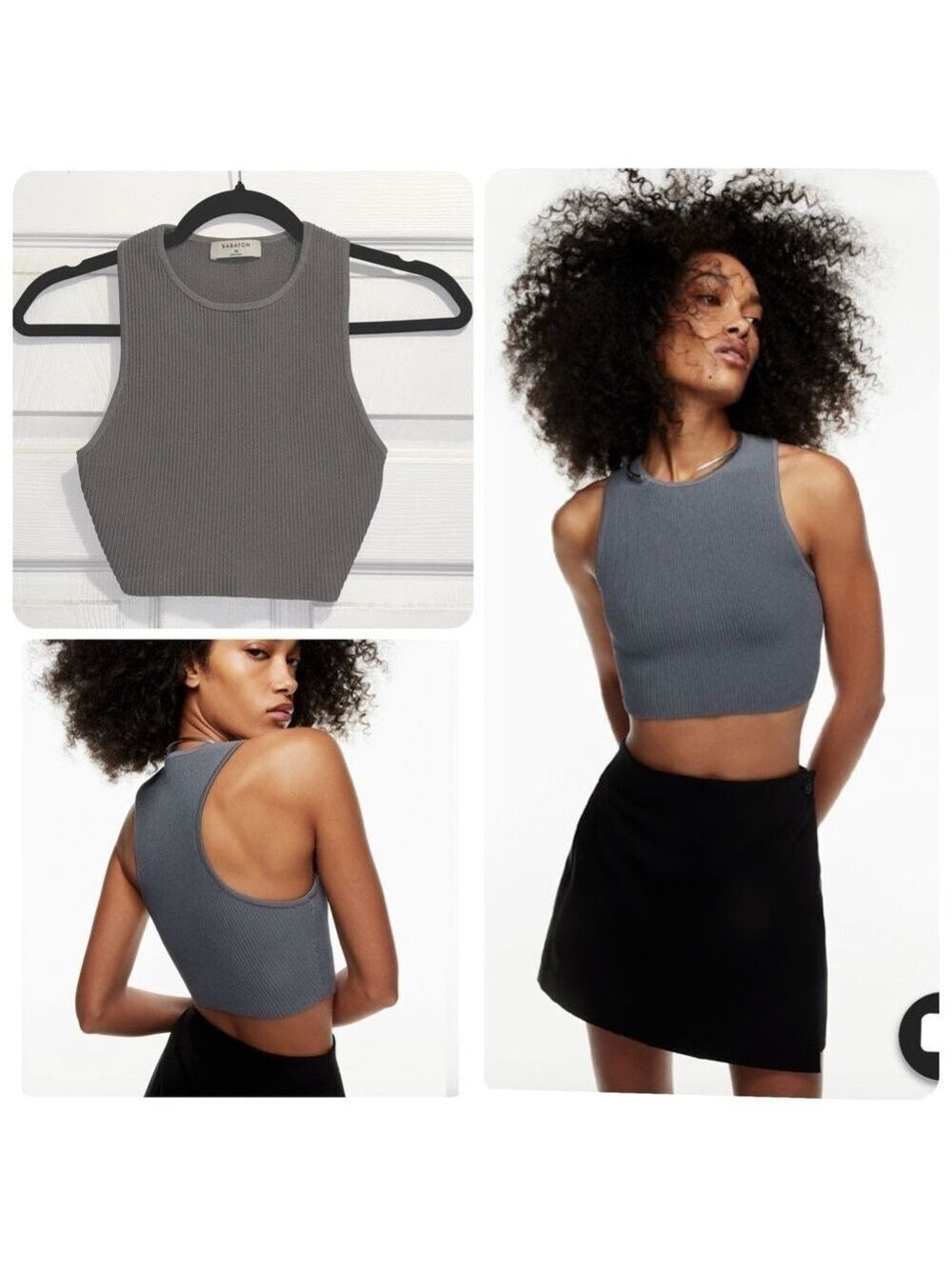 Aritzia Babaton Sculpt Knit Racer Cropped Tank Crewneck Racerback Gray Size XS